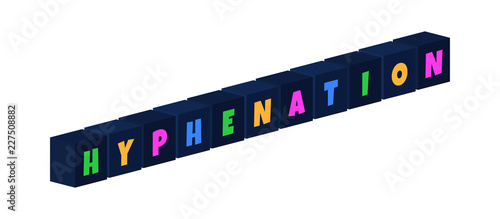 Hyphenation - multi-colored text written on isolated 3d boxes on white background photo