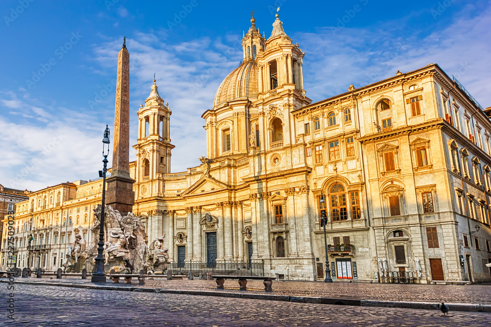 Palazzo Pamphili, the Church of  Sant'Agnese in Agone and the Fountain of the Four Rivers in Piazza Navona