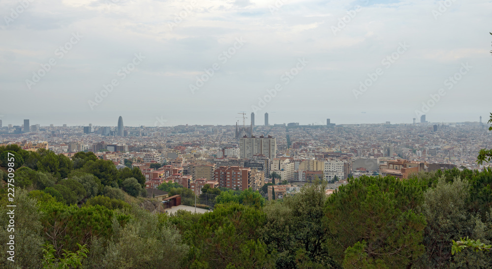 Panoramic view of Barcelona from Park Guell, Catalonia, Spain.