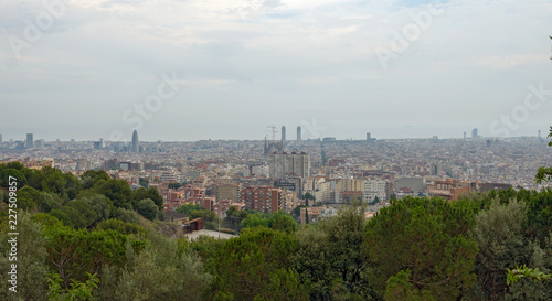 Panoramic view of Barcelona from Park Guell  Catalonia  Spain.