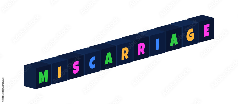Miscarriage - multi-colored text written on isolated 3d boxes on white background Miscarriage - multi-colored text written on isolated 3d boxes on white background