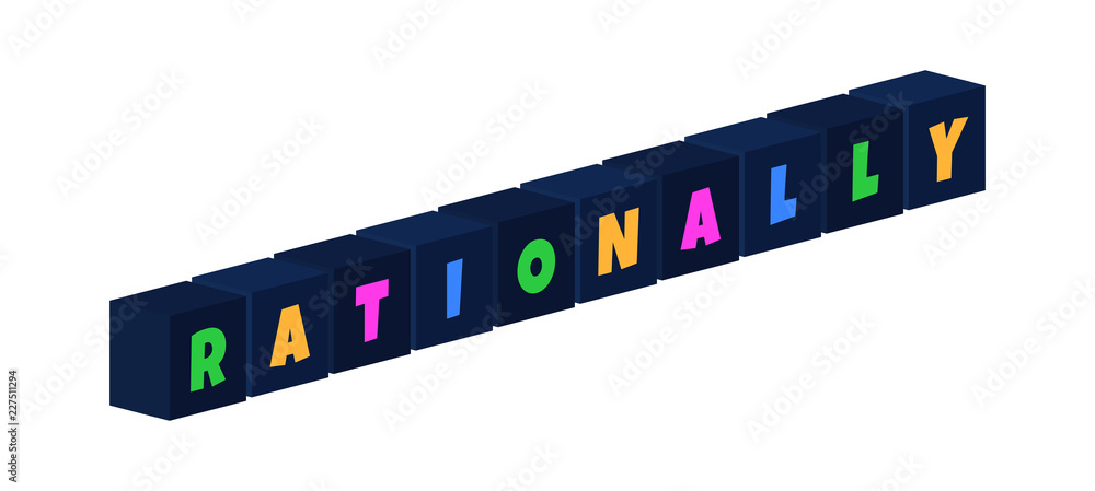 Rationally - multi-colored text written on isolated 3d boxes on white background Rationally - multi-colored text written on isolated 3d boxes on white background