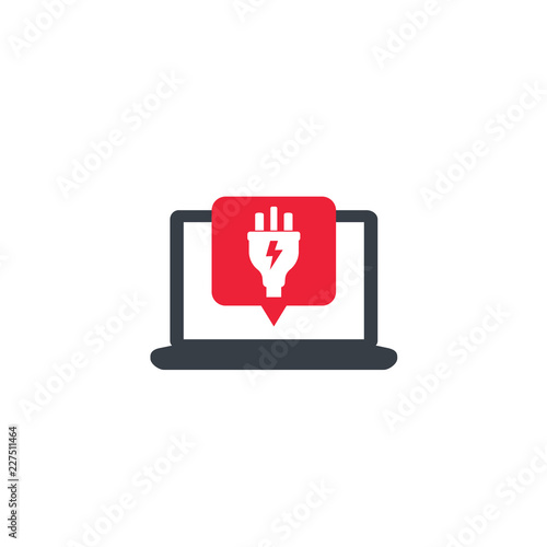 laptop with electric plug on screen, vector icon