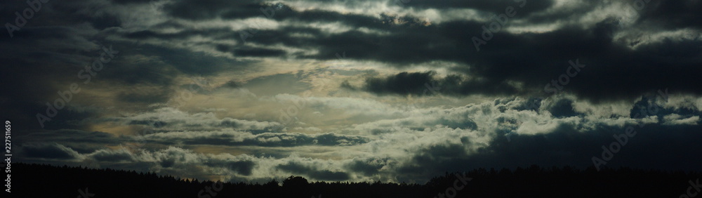 Dramatic clouds above forest 