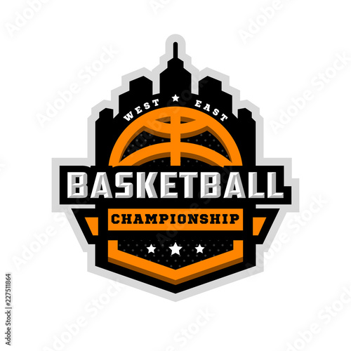 Basketball championship, sports logo, emblem. Vector illustration.