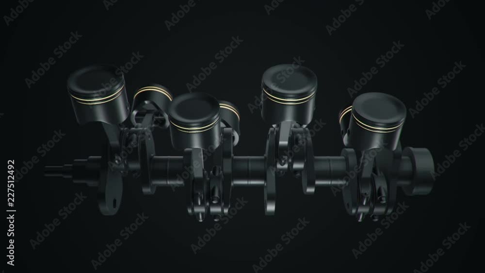 Animation movies of engine pistons on a crankshaft. Animation of seamless loop.