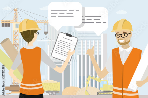 Two engineers are talking,Construction site