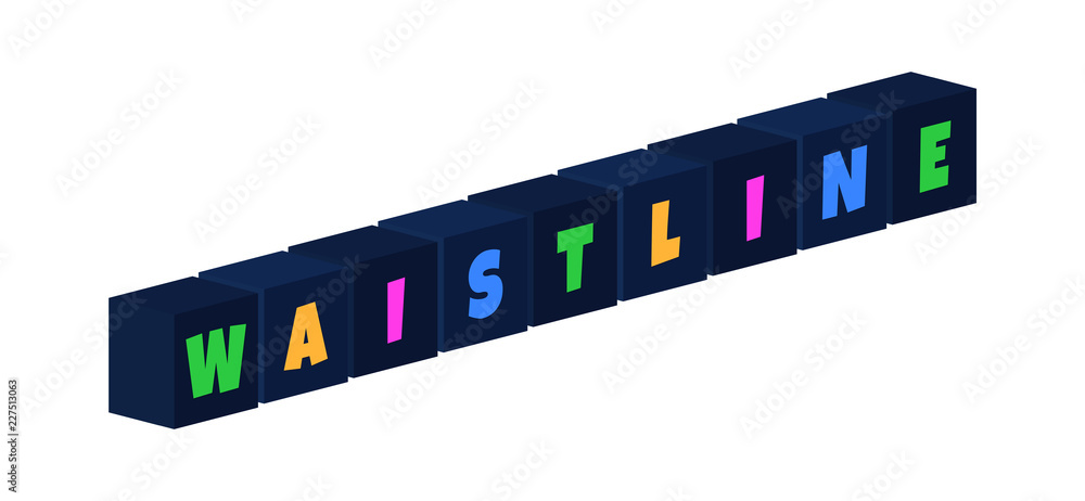Waistline - multi-colored text written on isolated 3d boxes on white background Waistline - multi-colored text written on isolated 3d boxes on white background