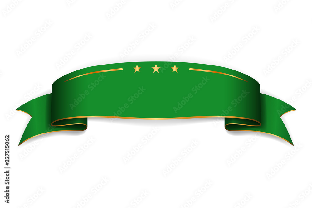 Green ribbon banner. Satin glossy bow blank. Design label scroll ribbon
