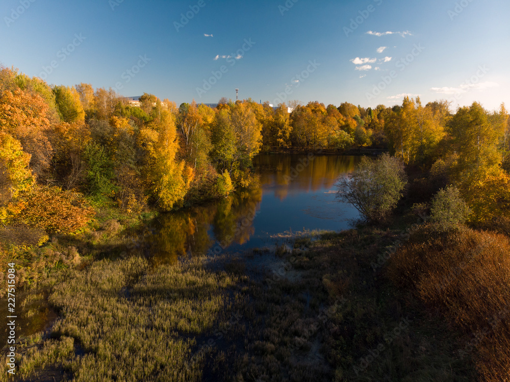 Nizhny Kamensky pond in autumn in Zelenograd administrative district in Moscow. Russia