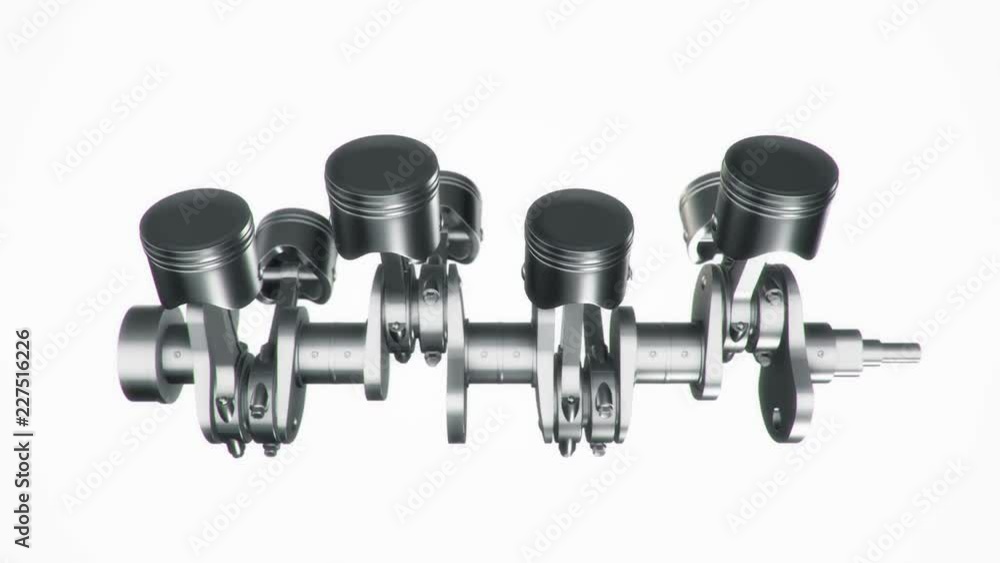 Animation movies of engine pistons on a crankshaft. Animation of seamless loop.