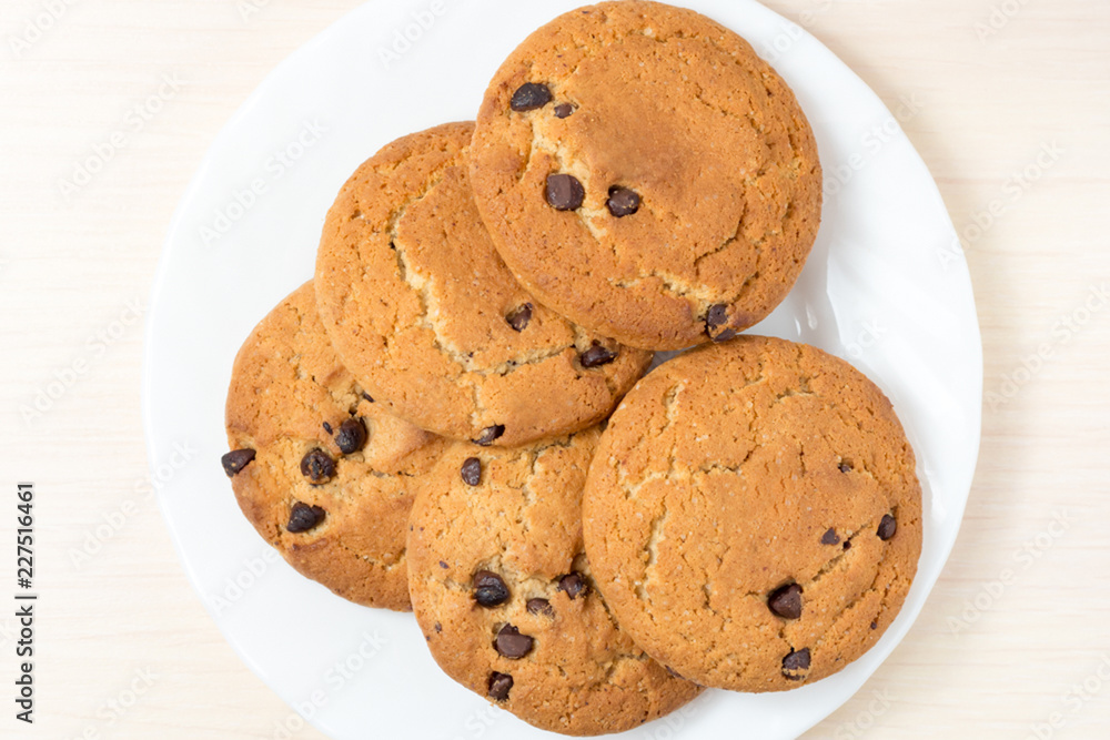 Chocolate oatmeal cookies on a plate top view Chocolate oatmeal cookies on a plate top view