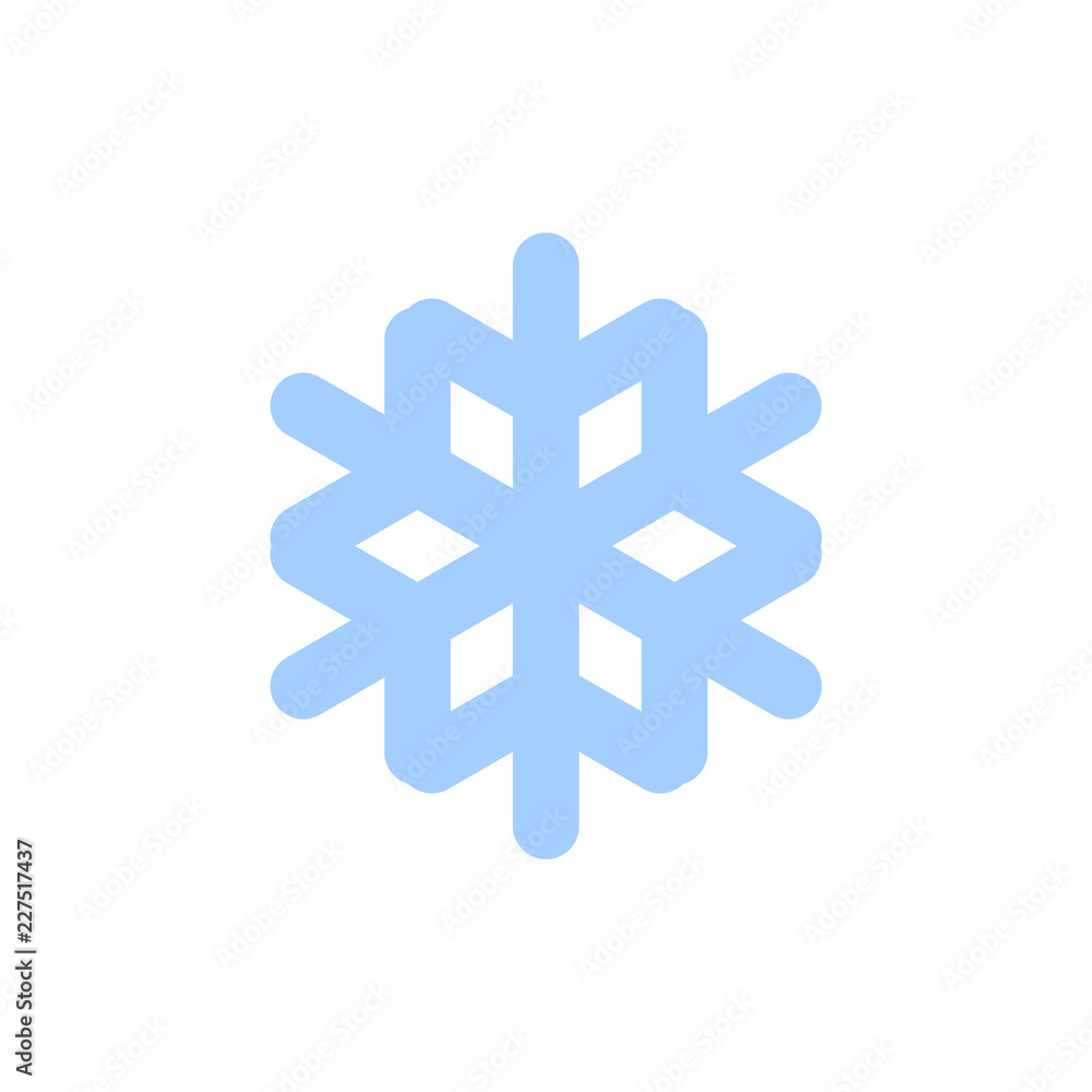 Snowflake icon. Blue silhouette snow flake sign, isolated on white background. Flat design. Symbol of winter, frozen, Christmas, New Year holiday. Graphic element decoration. Vector illustration Snowflake icon. Blue silhouette snow flake sign, isolated on white background. Flat design. Symbol of winter, frozen, Christmas, New Year holiday. Graphic element decoration. Vector illustration