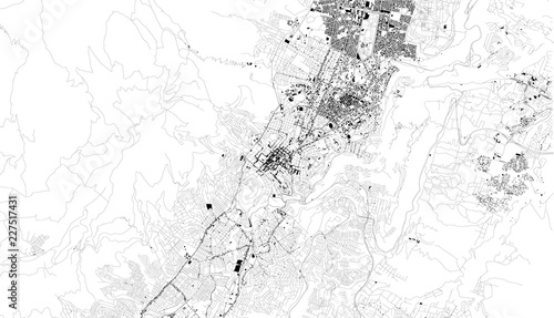 Mappa satellitare di Quito, Ecuador, strade della città. Stradario e mappa del centro città. Sud America