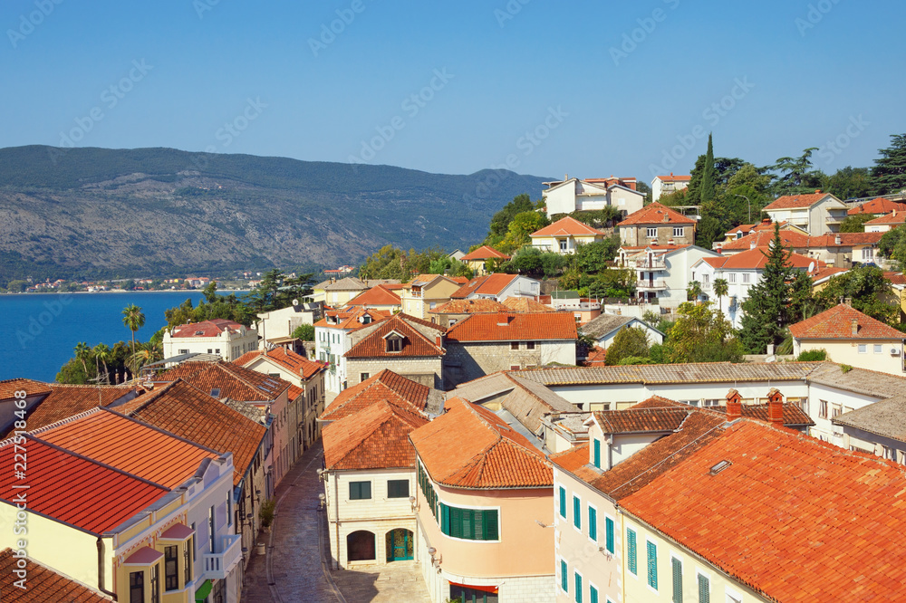 View of Herceg Novi town on sunny autumn day. Montenegro, Bay of Kotor View of Herceg Novi town on sunny autumn day. Montenegro, Bay of Kotor