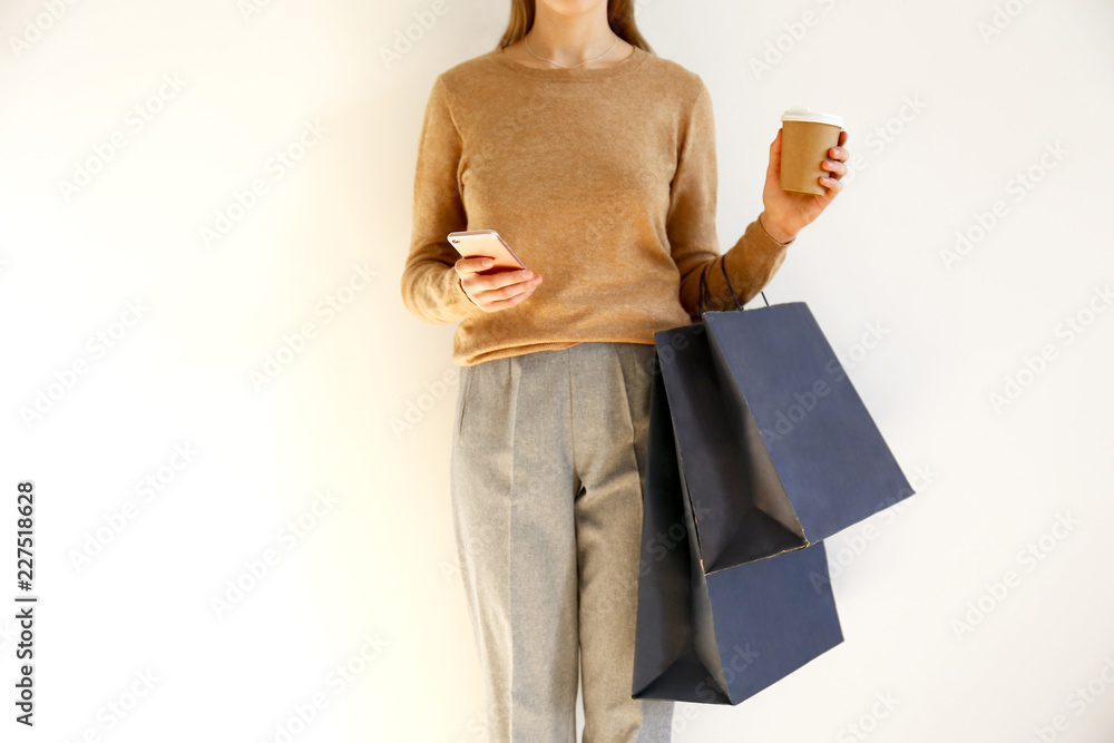 Young slim woman in classic fashionable 
