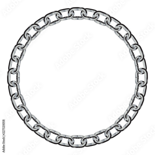 round frame made of shiny metal chain. isolated on white background photo