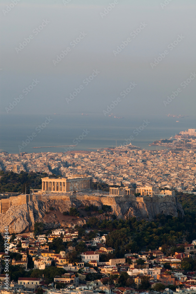 Fototapeta premium cityscape of Athens in early morning with the Acropolis seen from Lycabettus Hill, the highest point in the city