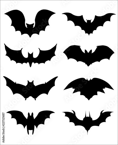 Halloween icons set of bats in black 