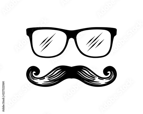 Vector White Glasses and Mustache Sign Symbol Icon Logo Design Inspiration