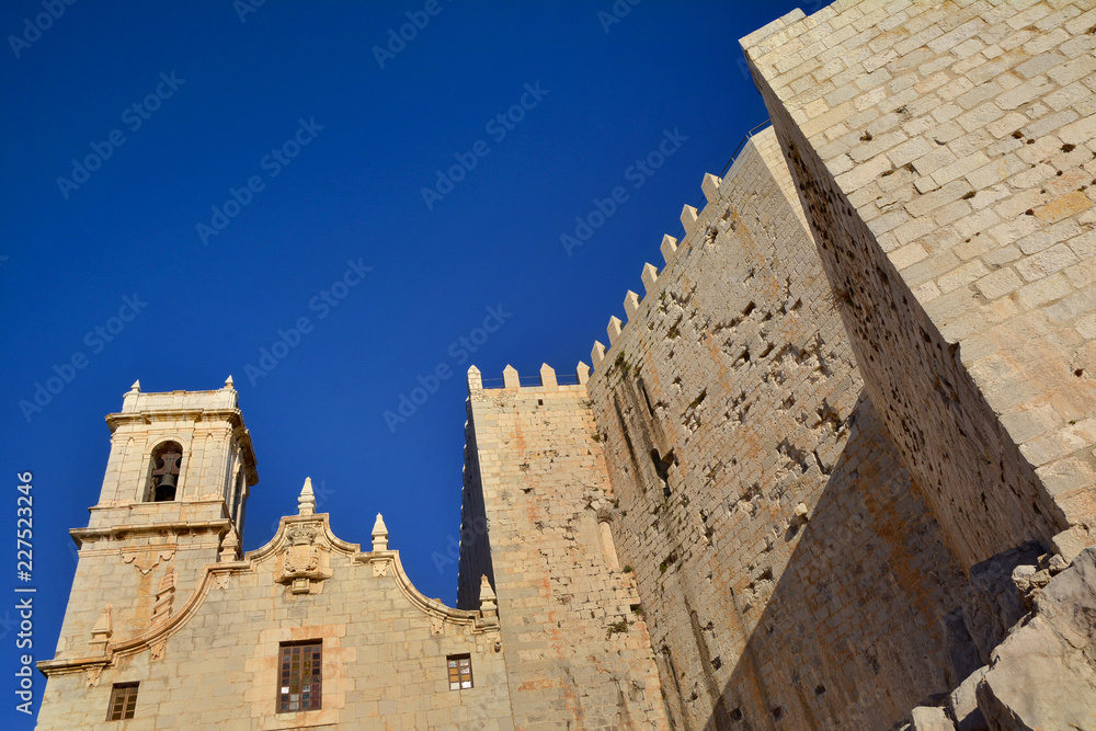 Church of  Peniscola Castle  , Costa del Azahar, province of Castellon, Valencian Community. Peniscola is a popular tourist destination in Spain.