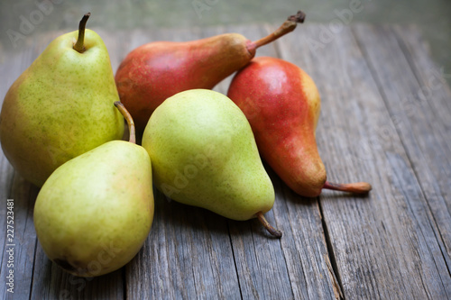delicious pears on a wooden table