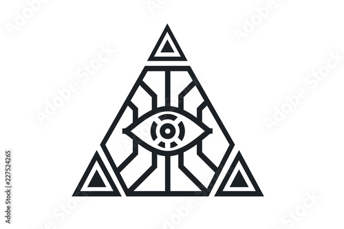 All Seeing icon illustration. The symbol of the Illuminati eye in the pyramid, in different styles.