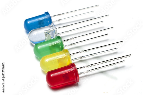 Set of 5 LED (light emitting diod) on white background