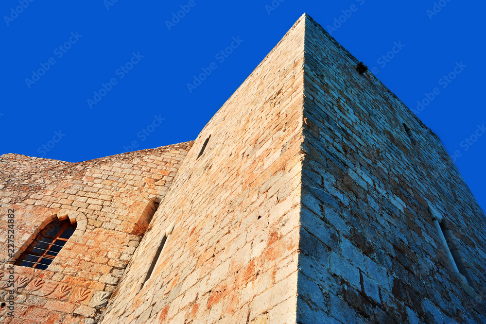 Exterior building close up of Peniscola Castle  , Costa del Azahar, province of Castellon, Valencian Community. Peniscola is a popular tourist destination in Spain.