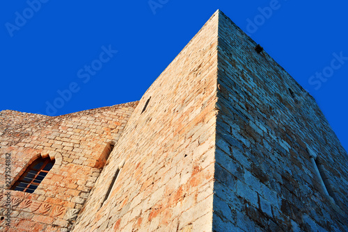 Exterior building close up of Peniscola Castle , Costa del Azahar, province of Castellon, Valencian Community. Peniscola is a popular tourist destination in Spain.