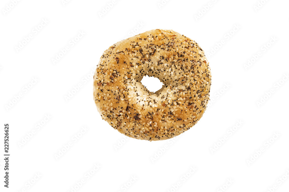 Bagel with poppy seeds, directly above. Isolated on white background. Bagel with poppy seeds, directly above. Isolated on white background.