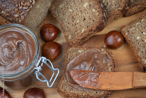 Chestnut cream. Autumn delicacy. Autumn decoration.