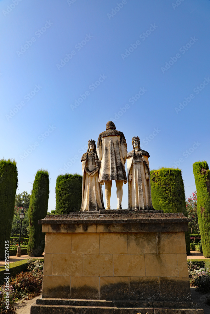 The Alcazar in Cordoba, Spain, with gardens containing statues of Christopher Columbus pitching his idea of a voyage to the New World, to Queen Isabella, and King Ferdinand, centuries ago.