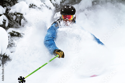 Man skiing in powder snow