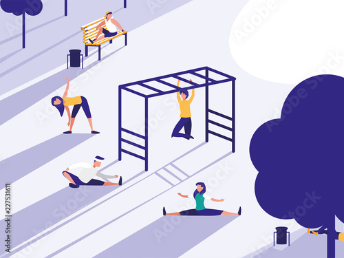 people in park with playground isolated icon