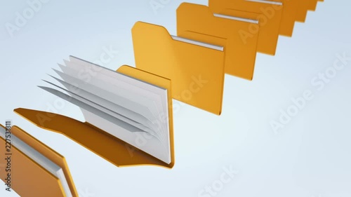 Animation of moving and scanning folders with data. Animation of seamless loop. 