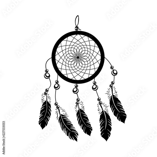 Indian  black dream catcher vector dreamcatcher tattoo  on white background illustration