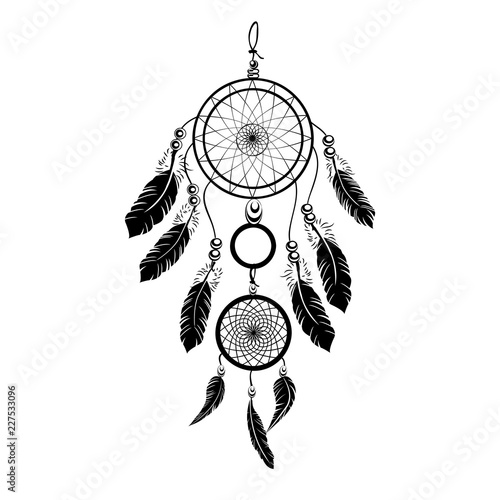 Indian  black dream catcher vector dreamcatcher tattoo  on white background illustration