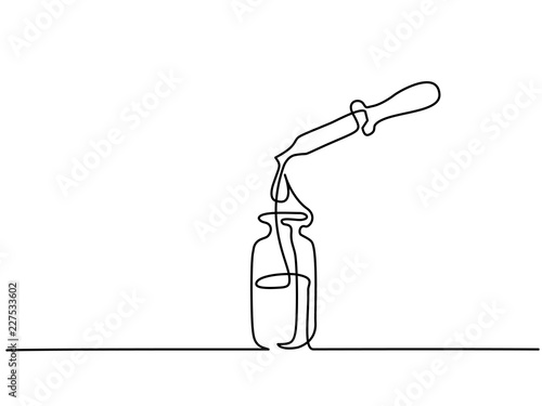 Continuous one line drawing. Cosmetic vial with pipette. Vector illustration