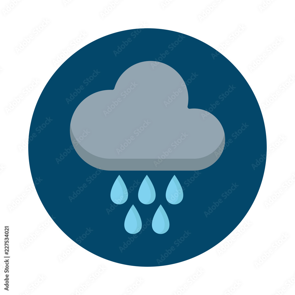 Cloud with Rain drop flat icon isolated on blue background. Cloud rain sign symbol in flat style. Weather forecast element Vector illustration for web and mobile design. Cloud with Rain drop flat icon isolated on blue background. Cloud rain sign symbol in flat style. Weather forecast element Vector illustration for web and mobile design.