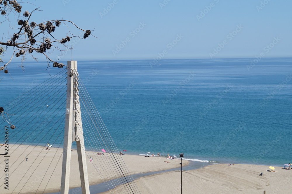 Sea view through the cable-stayed bridge