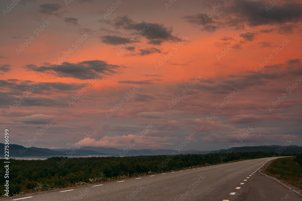 Fototapeta premium Beautiful view in the evening to the Tornetrask lake near Abisko