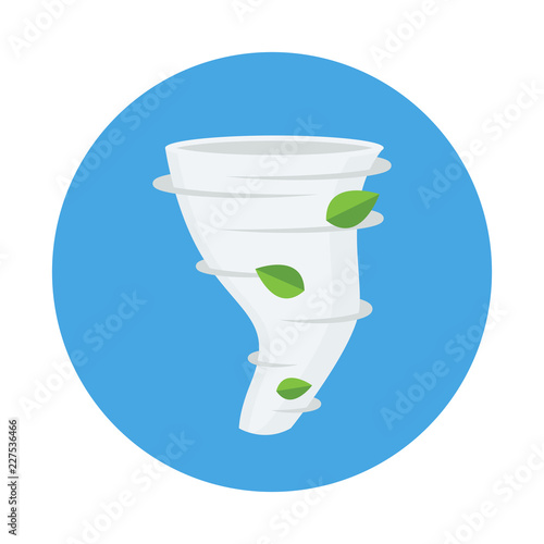 Tornado flat icon isolated on blue background. Tornado sign symbol in flat style. Weather forecast element Vector illustration for web and mobile design.