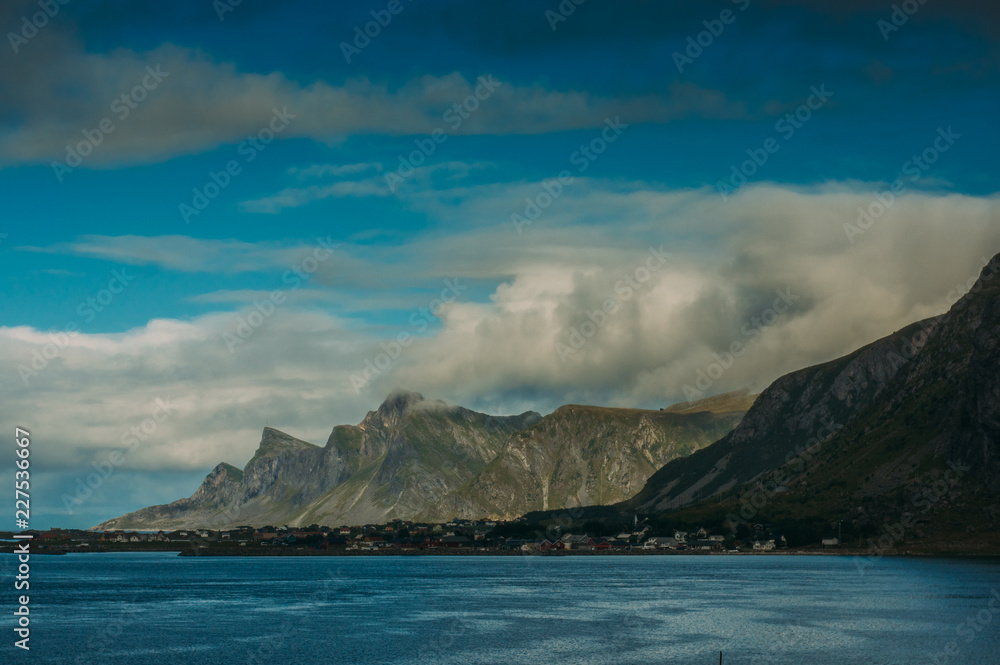 Beautiful view to the Ramberg and mountains on Lofoten Islands Beautiful view to the Ramberg and mountains on Lofoten Islands