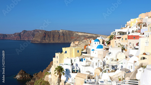 Santorini  Oia traditional greek white village with blue domes of churches  Greece