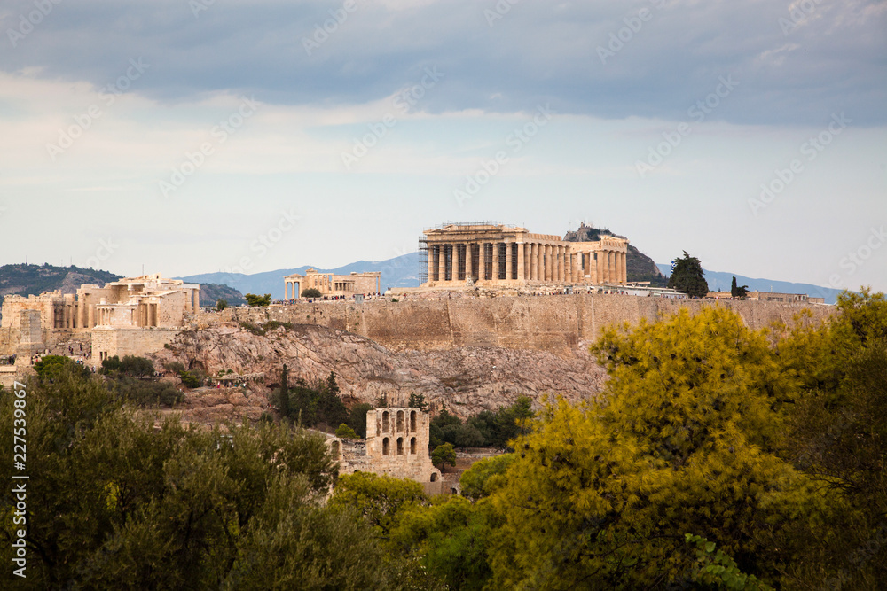 Fototapeta premium athens seen from Philopapou hill with views to Herodium , Acropolis and the Parthenon, Attica, Greece