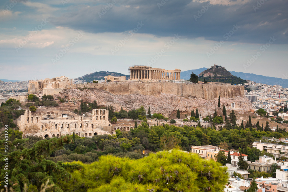 athens seen from Philopapou hill with views to Herodium , Acropolis and the Parthenon, Attica, Greece