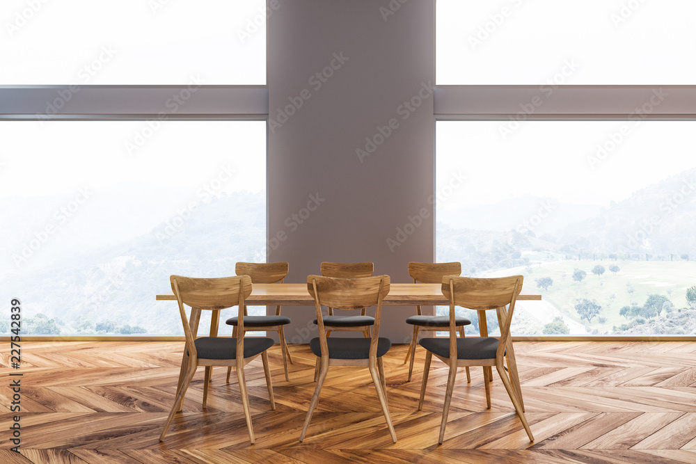 Minimalistic gray dining room interior