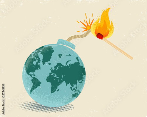 Earth like bomb with mathch in fire.
