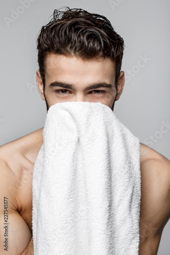Handsome young man beauty session.